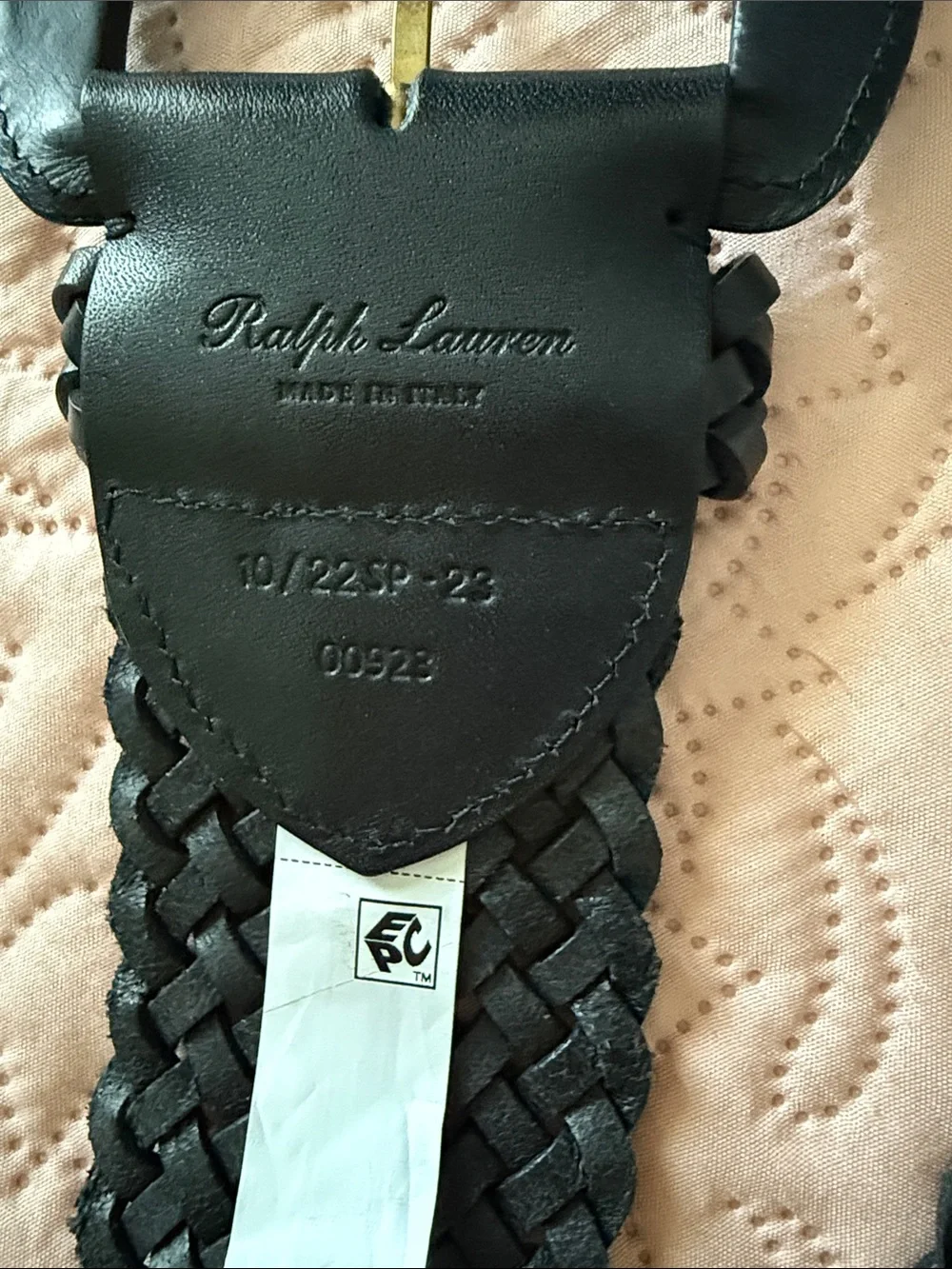 Ralph Lauren Black Woven Leather Belt with Brass-Tone Buckle (NEW WITHOUT TAG)